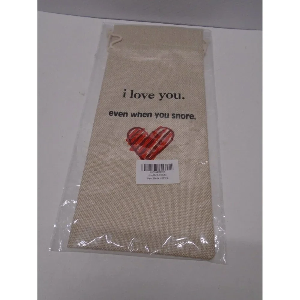 Wine Gift Bag I Love You Even When You Snore (heart) Double Sided Beige NEW
